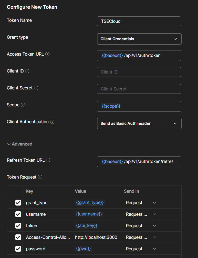 Form Configure New Token